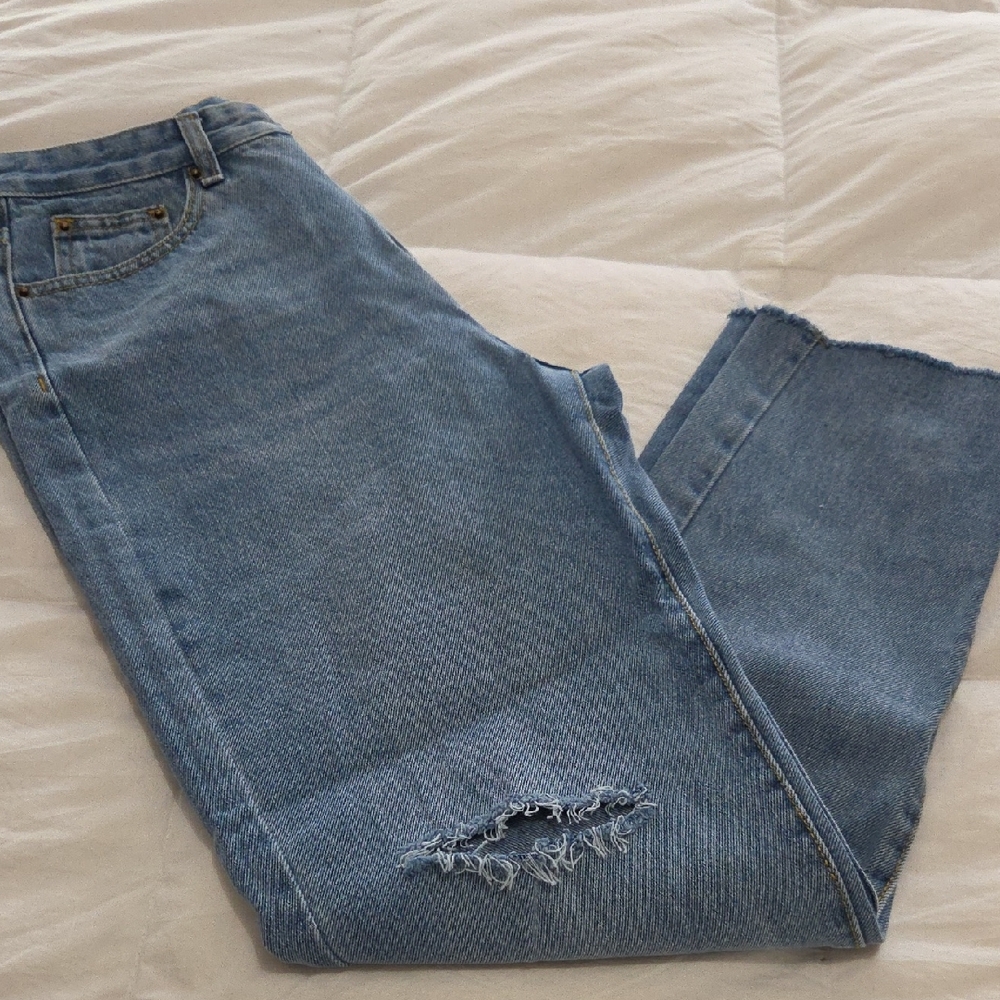 SHEIN Distressed Straight Leg High Rise Mom Jeans
